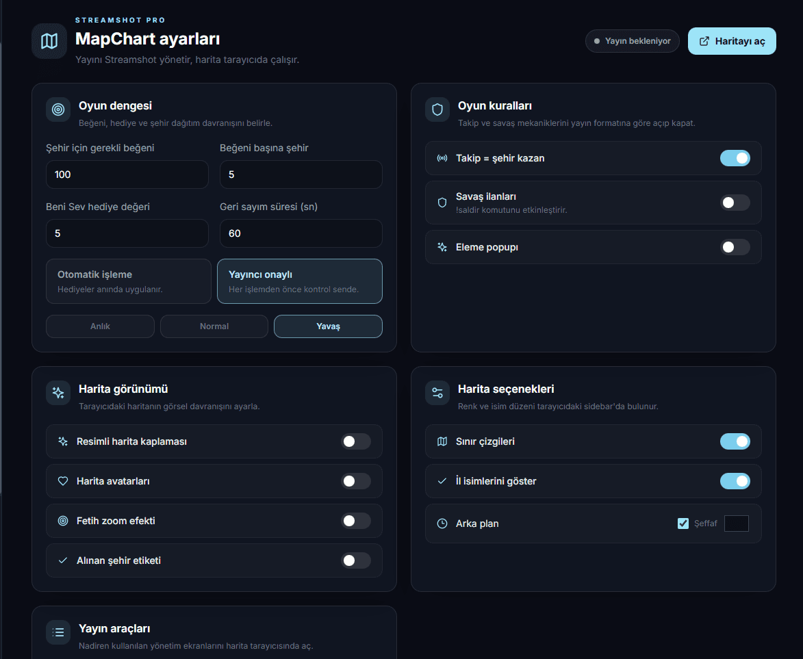 Streamshot MapChart settings panel