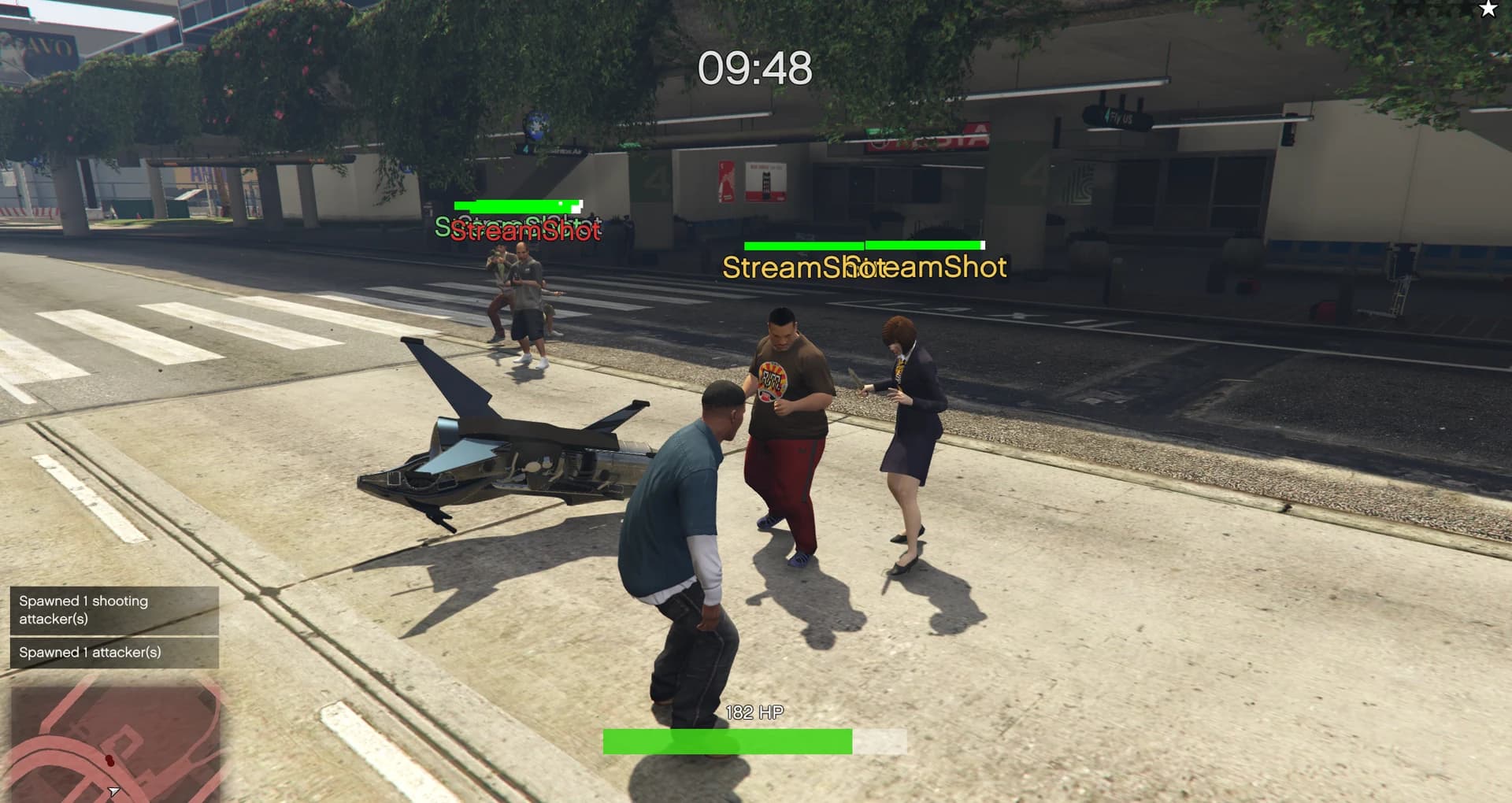 GTA V: Legacy CanUKillMe gameplay with spawned attackers confronting the player.