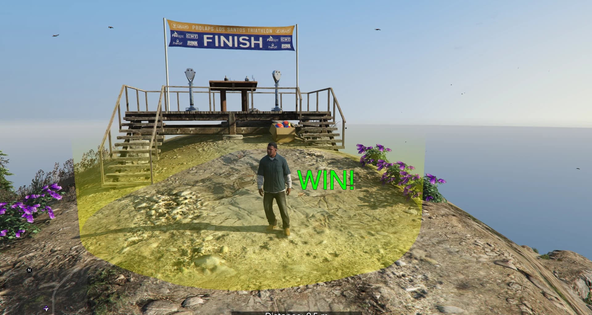 GTA V: Legacy Chiliad gameplay at the Mount Chiliad finish checkpoint.